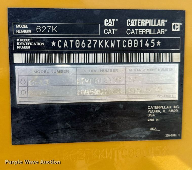 image for item DL4403 2014 Caterpillar 627K conventional scraper 