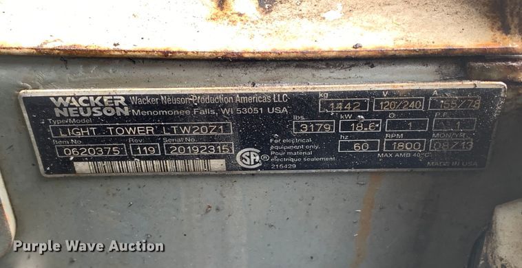 image for item DM7782 2013 Wacker LTW20Z1 light plant