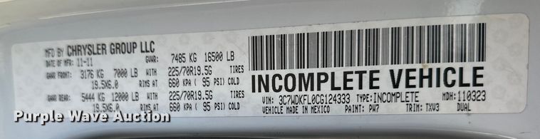 image for item DQ6405 2012 Dodge  Ram 4500 HD utility / service truck