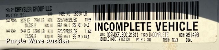 image for item DQ6406 2012 Dodge  Ram 4500HD Crew Cab truck cab and chassis