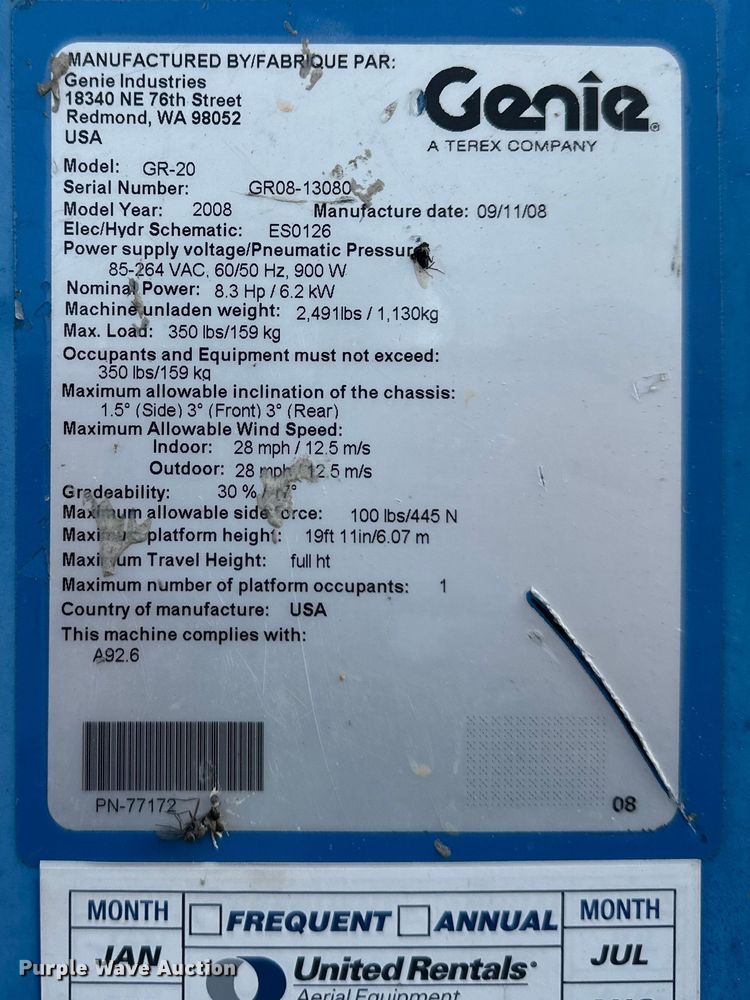 image for item DQ6408 2008 Genie  GR-20 vertical lift