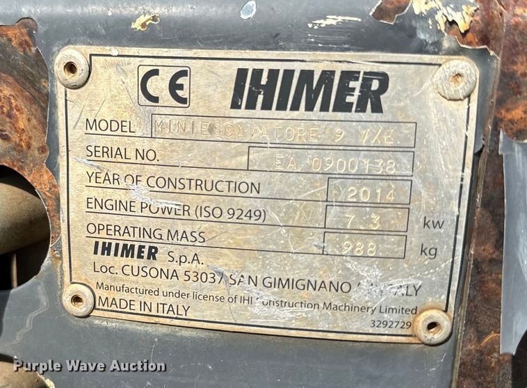 image for item DQ6755 2014 IHI 9VX mini excavator