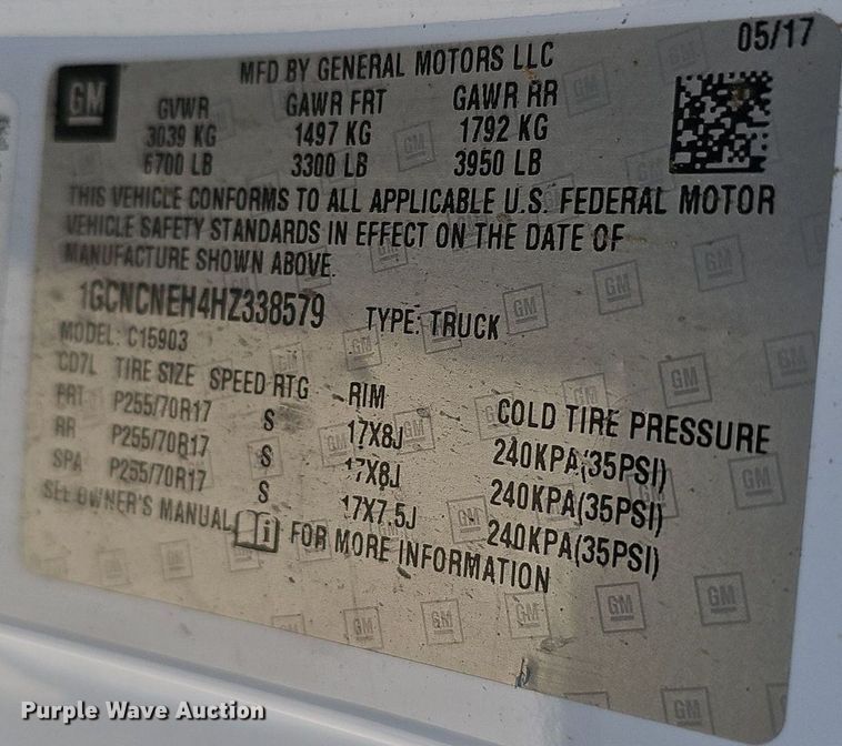 image for item DQ8576 2017 Chevrolet Silverado 1500 pickup truck