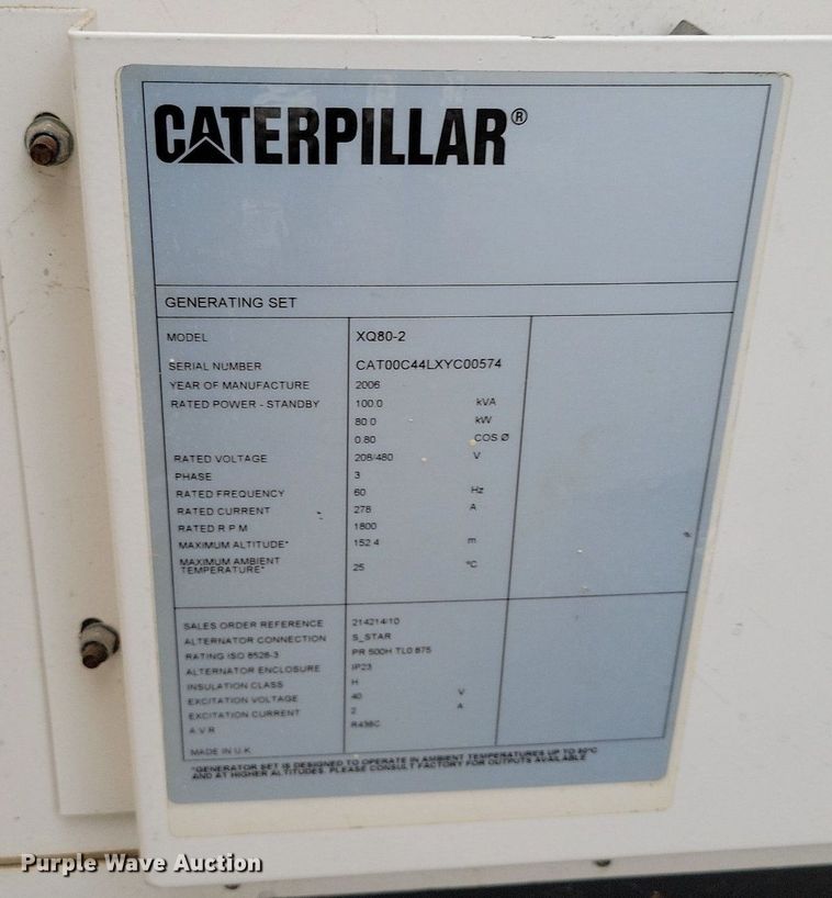 image for item DR7886 2006 Caterpillar  XQ80-2 generator