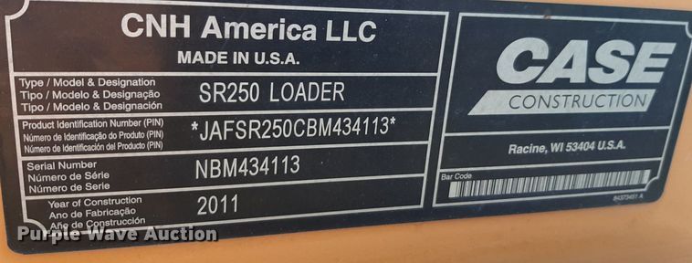 image for item DV9844 2011 Case SR250 skid steer loader