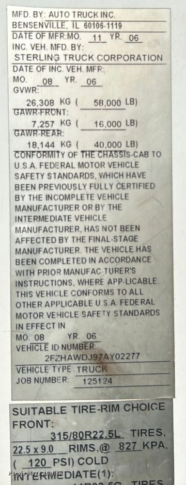 image for item EG1241 2007 Sterling L-Line dump truck