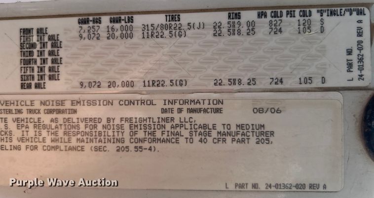 image for item EG1241 2007 Sterling L-Line dump truck