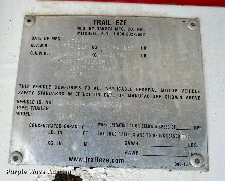 image for item EG1260 2010 Trail-Eze TE110DGWS lowboy equipment trailer