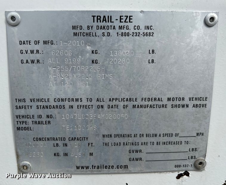 image for item EG1260 2010 Trail-Eze TE110DGWS lowboy equipment trailer