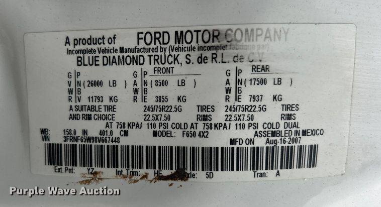 image for item EG1289 2008 Ford F650 Super Duty dump truck