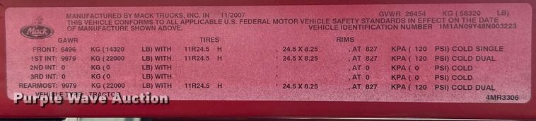 image for item EH3847 2008 Mack CHU613 dump truck