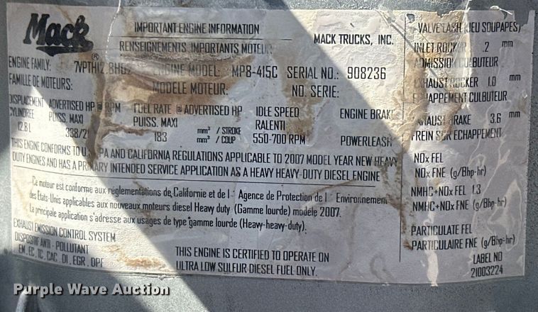 image for item EH3847 2008 Mack CHU613 dump truck