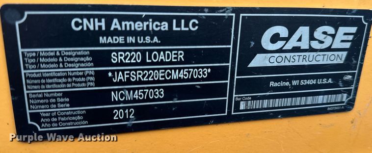 image for item EH6594 2012 Case SR220 skid steer loader