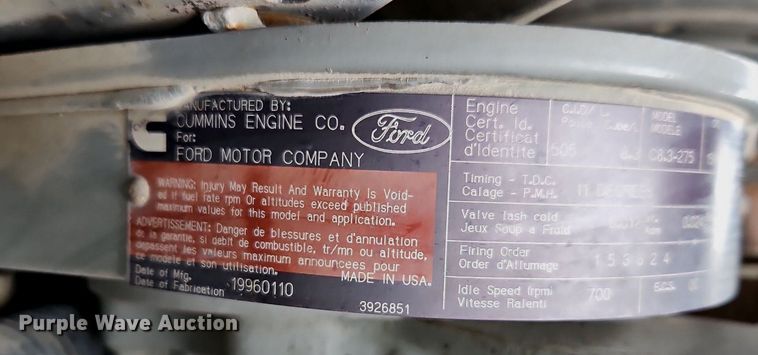 image for item EI3525 1996 Ford L8000 crane truck