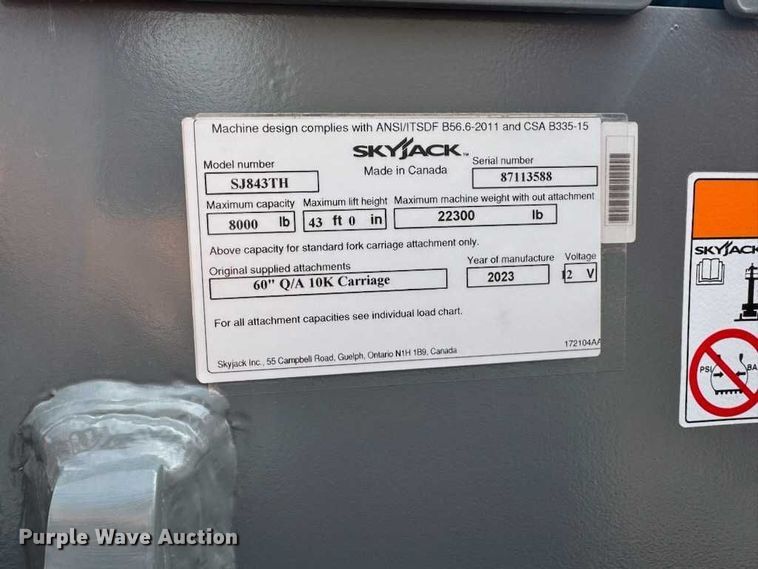 image for item EJ5984 2023 Skyjack  SJ843TH telehandler