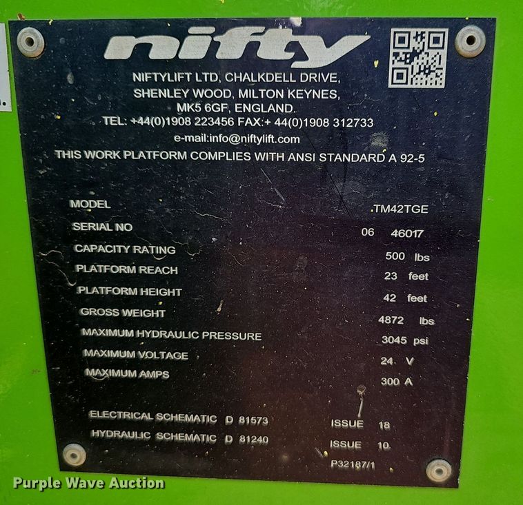 image for item EJ5990 2020 Nifty TM42T boom lift