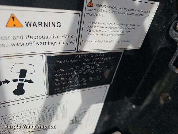 image for item EJ5991 2021 Sany SY16C mini excavator