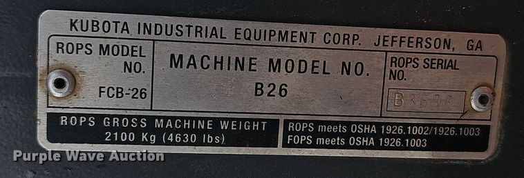 image for item EJ5992 2017 Kubota    B26 backhoe