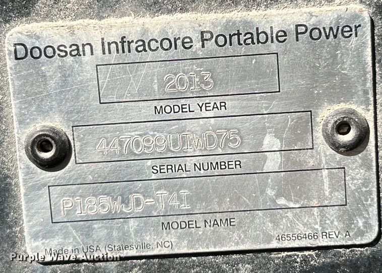 image for item EK4264 2013 Doosan P185WJD-T4I air compressor