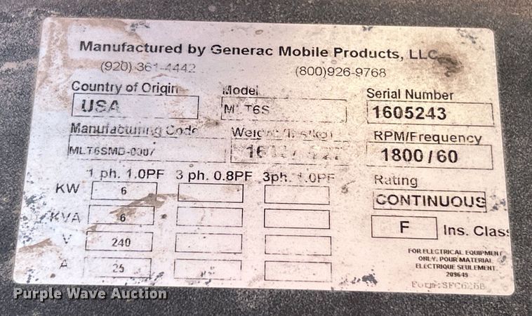 image for item EK4271 Generac  Magnum MLT6S light plant