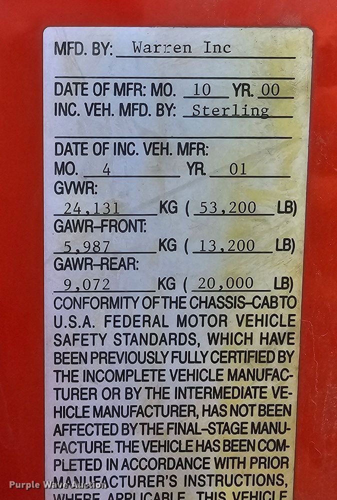 image for item MA9282 2001 Sterling L7500 dump truck