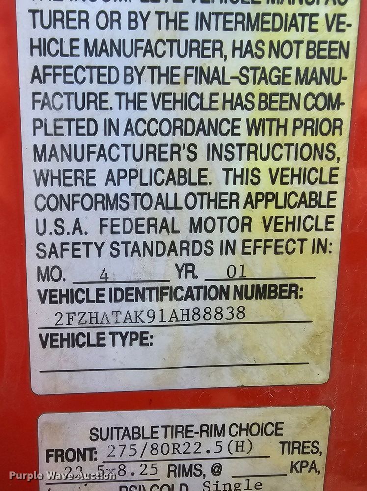 image for item MA9282 2001 Sterling L7500 dump truck