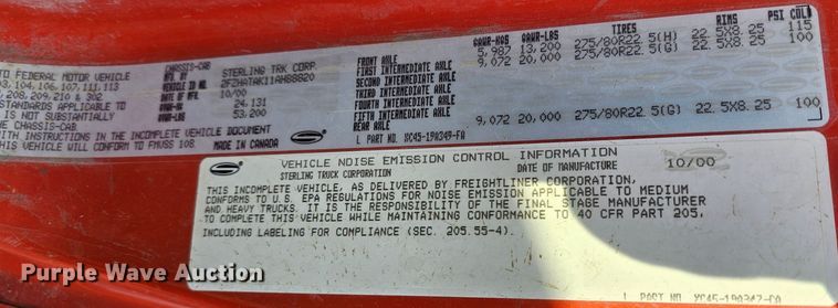 image for item MA9283 2001 Sterling L7500 dump truck