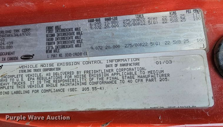 image for item MA9284 2003 Sterling  L7500 dump truck