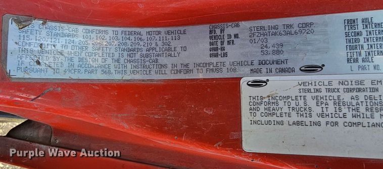 image for item MA9284 2003 Sterling  L7500 dump truck