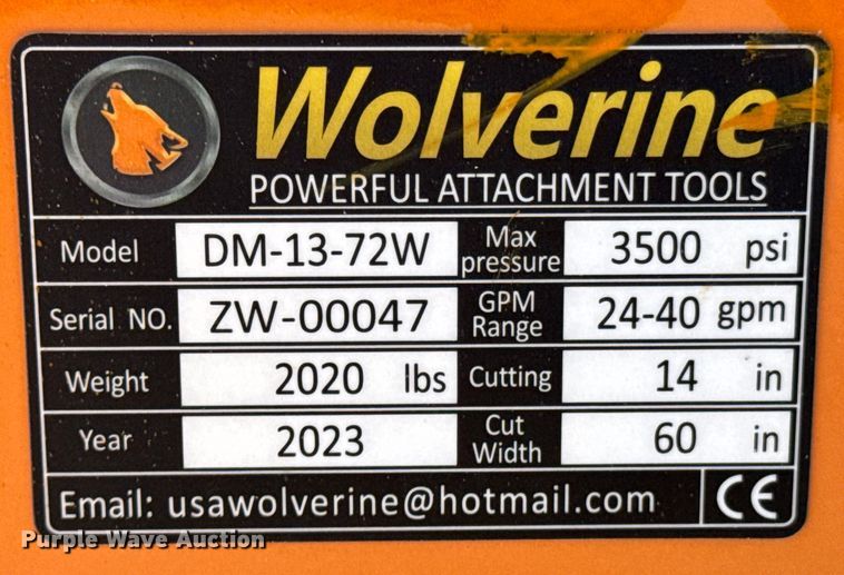 image for item ND9006 2023 Wolverine DM-13-72W skid steer disc mulcher 