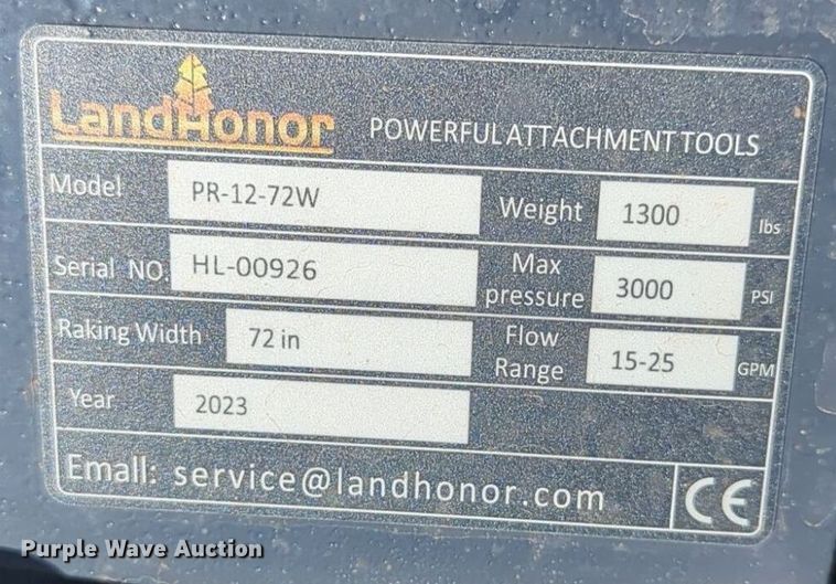 image for item NG9364 2023 Land Honor PR-12-72W skid steer power rake