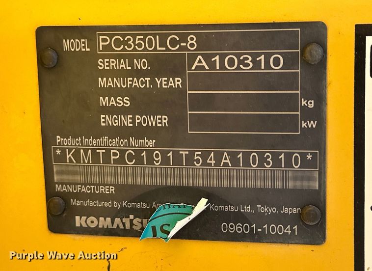 image for item NJ9476 2010 Komatsu PC350LC-8 excavator