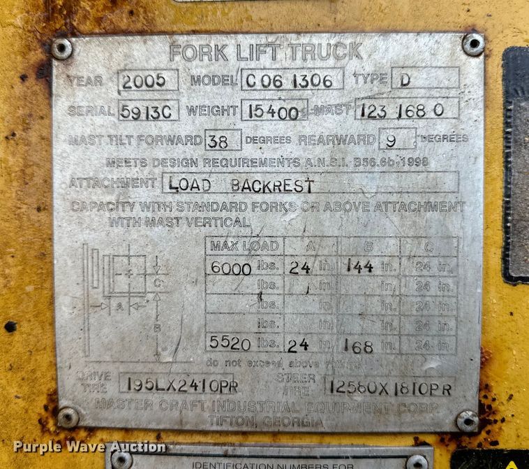 image for item OA9664 2005 Mastercraft C-06-1306 forklift