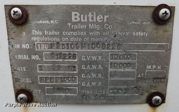 image for item OK9816 1991 Butler  BPHD-1000 pole trailer 
