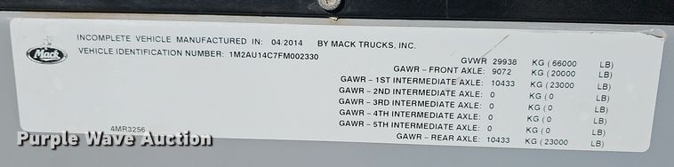 image for item DM1494 2015 Mack LE600 refuse truck