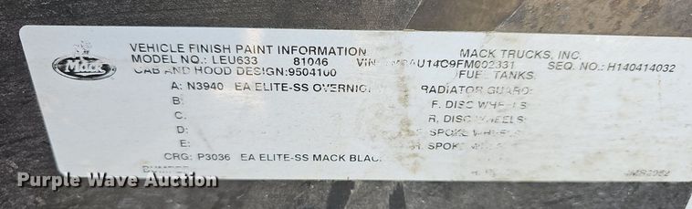 image for item DM1559 2015 Mack LEU633 refuse truck