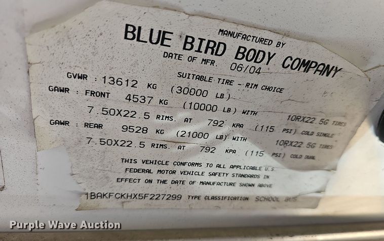 image for item DM1570 2005 Bluebird  Vision school bus