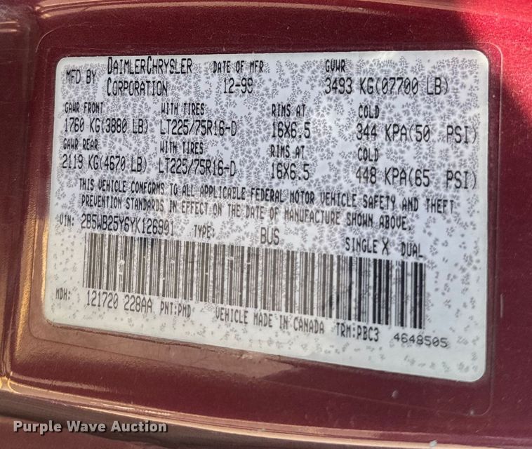 image for item DQ6753 2000 Dodge Ram 2500 van