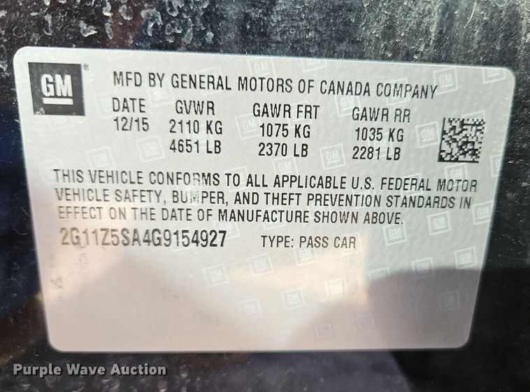 image for item EI3548 2016 Chevrolet  Impala LS 