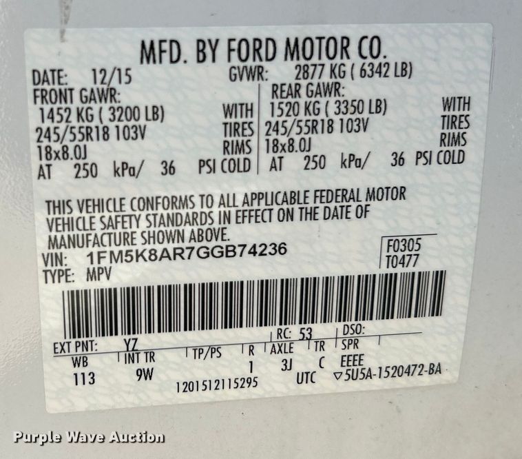 image for item EK4294 2016 Ford Explorer Police Interceptor  SUV