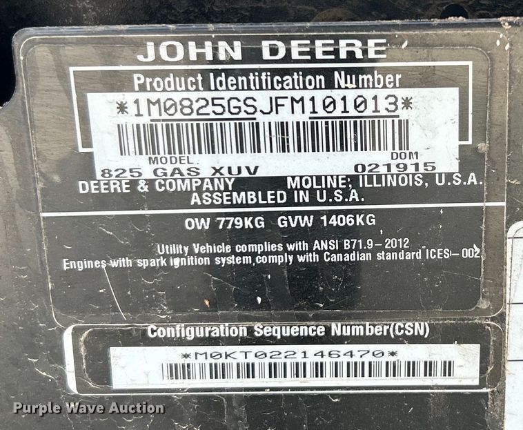 image for item EK4309 2015 John Deere Gator XUV 825i utility vehicle