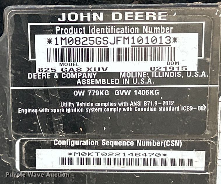 image for item EK4309 2015 John Deere Gator XUV 825i utility vehicle