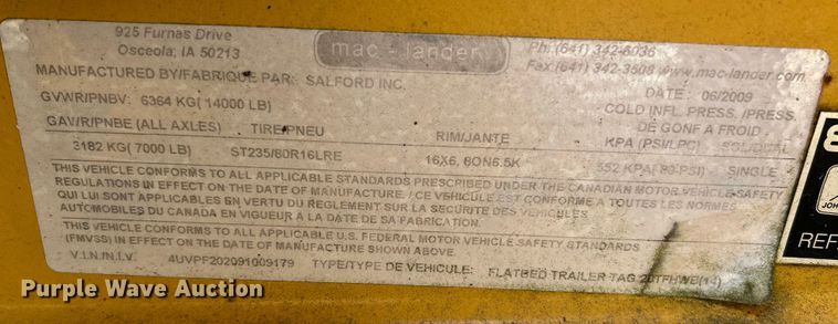 image for item EK4314 2009 Mac-Lander 20TFHWB equipment trailer