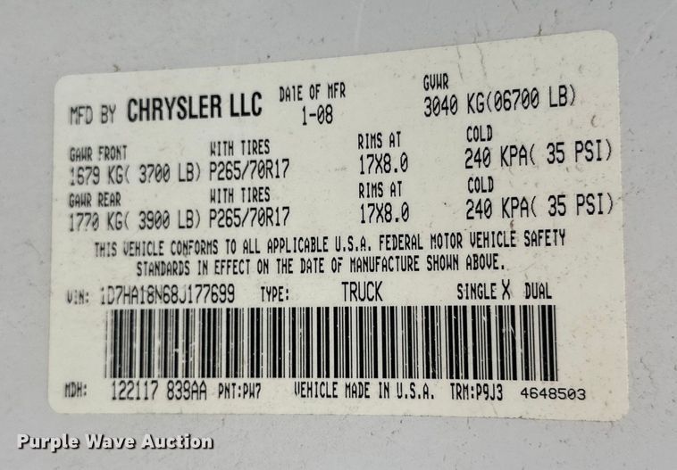 image for item IB9351 2008 Dodge Ram 1500 Quad Cab pickup truck