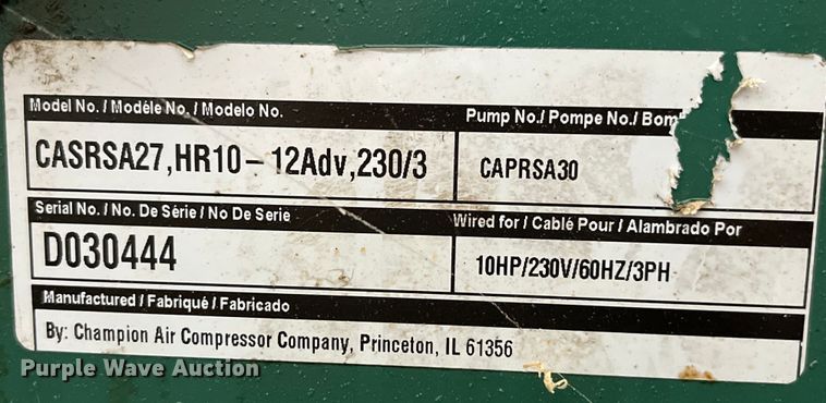 image for item LD9344 Champion CASRSA27 air compressor