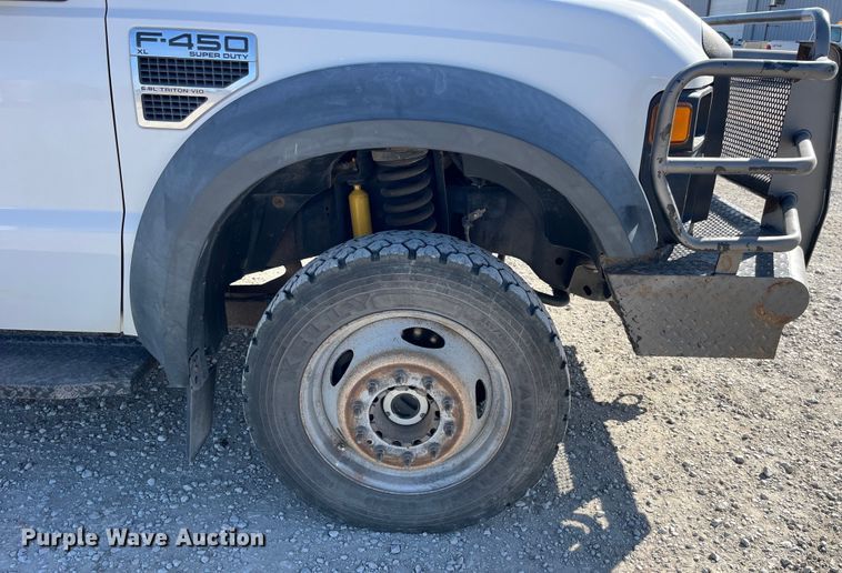 image for item LE9023 2008 Ford F450 Super Duty XL Crew Cab flatbed truck