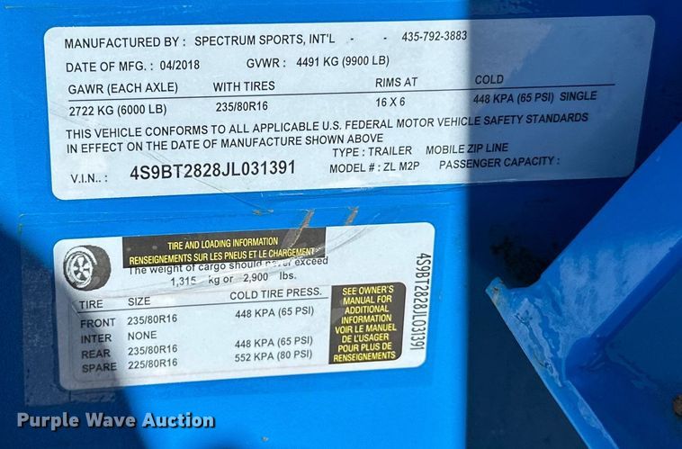 image for item LO9530 2018 Spectrum Sports International zipline