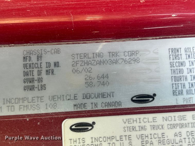 image for item MO9200 2003 Sterling LT9500 dump truck