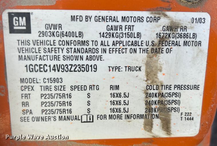 image for item MO9201 2003 Chevrolet Silverado 1500 pickup truck