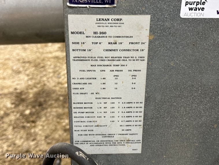 image for item ND9016 Lanair HI-260 waste oil heater